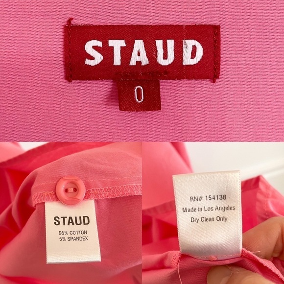 Staud Alice Pink Cotton Barbiecore Bow Midi Dress 0 - Picture 9 of 11